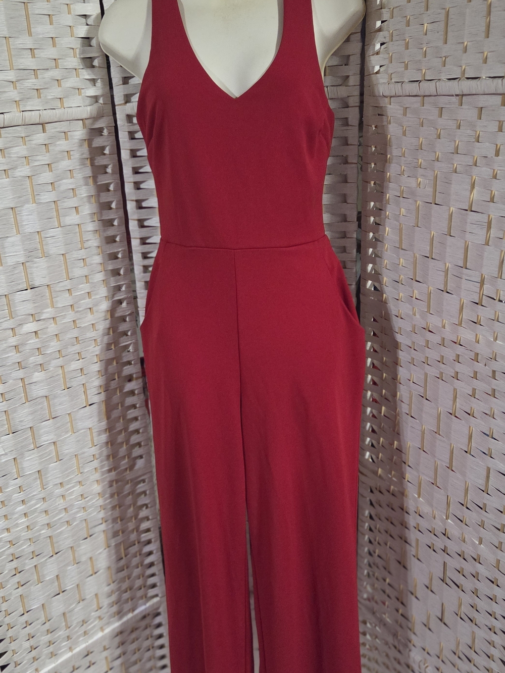 Crystal Sky Women’s Red V-Neck Sleeveless Jumpsuit